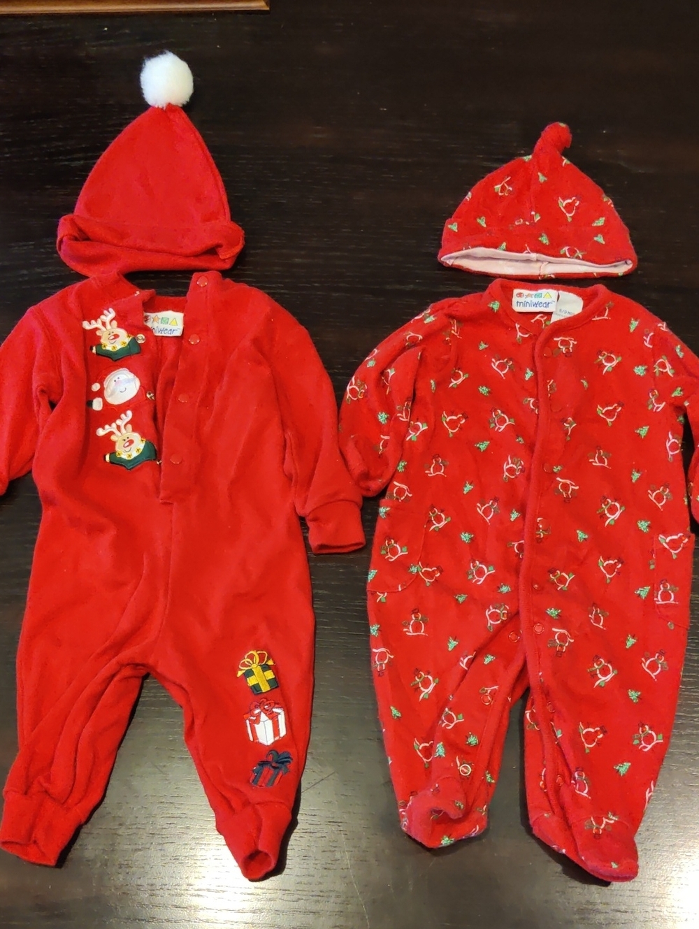 Kid's Set Of 2 Miniwear Red Holiday Snap-Front Cotton Pajama Bodysuit